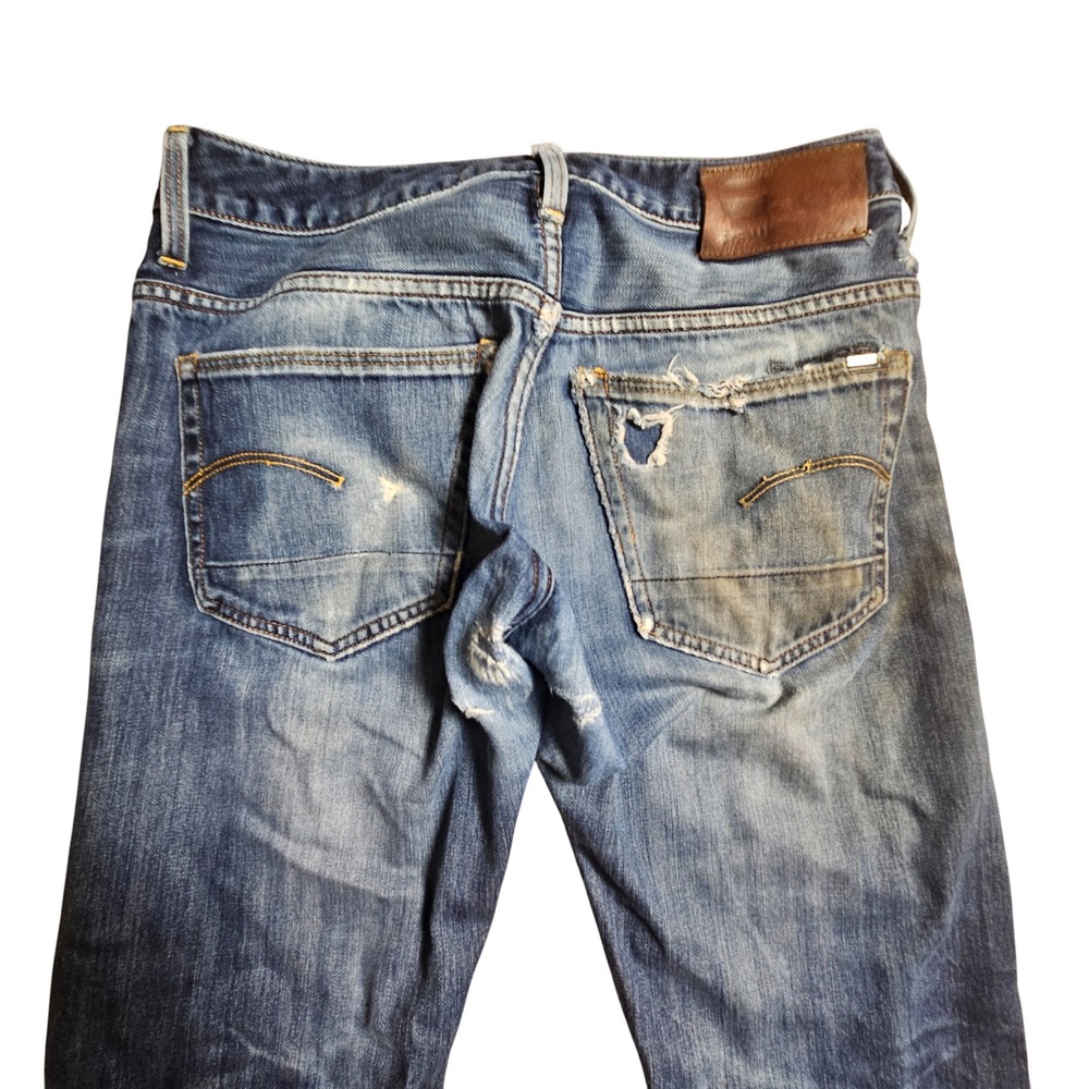G-Star Raw 3301‎ Straight Leg Jeans Mens W31 L30 Distressed Whiskered Denim - Picture 6 of 9